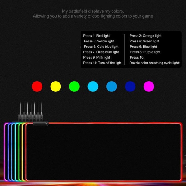 RGB Gaming Mousepad, XXL, 800*300mm, Blødt LED Mousepad