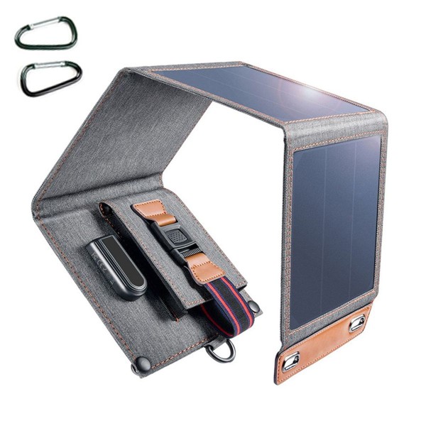 14W solcellelader, lommestørrelse solcellepanel 1-ports USB og vanntett sol KLB