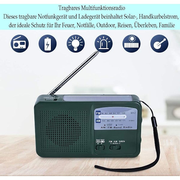 Bærbar nødradio Solradio Sveiv AM FM-radio med LED-lommelykt USB-port