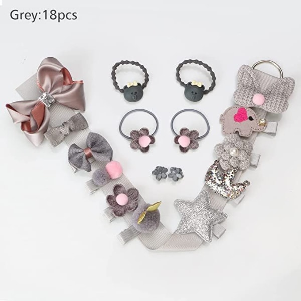 Hair Accessories Gift Set for Girls(Gray),18 Pieces Kids Hairpin Set,Christmas Birthday Gift,with Tube Bow Tie Rope Hairpin