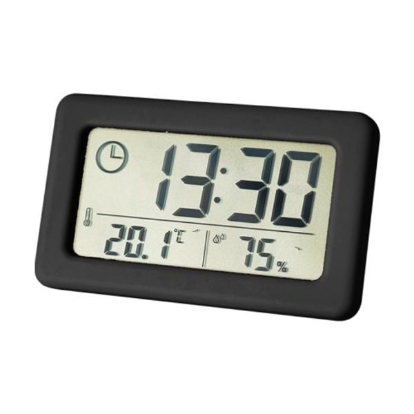 YD005 Mini tynd LCD temperatur og fugtighed elektronisk ur (sort)