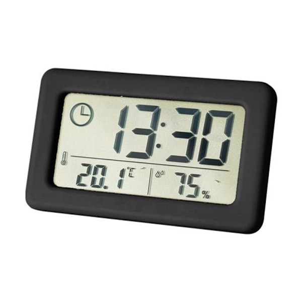YD005 Mini Tyndt LCD Temperatur og Fugtighed Elektronisk Ur (Sort)