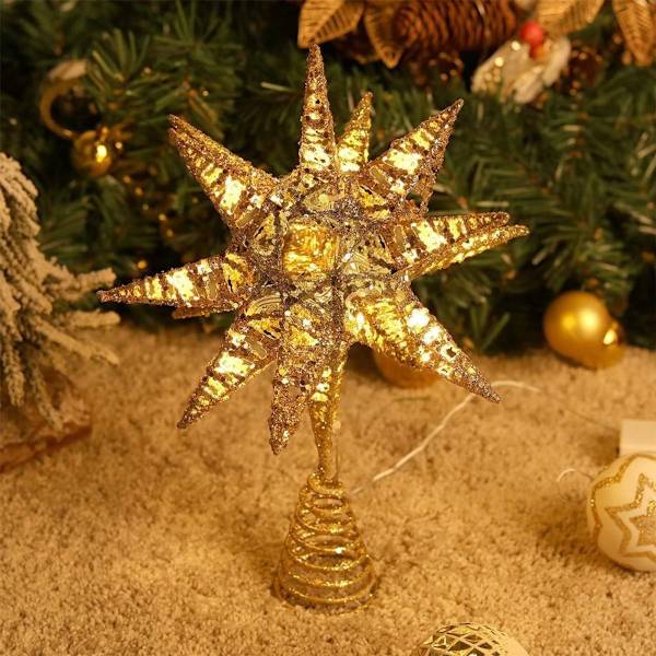 Poinsettia Juletræstop 3D Geometrisk Stjerne Dekorativ LED KLB