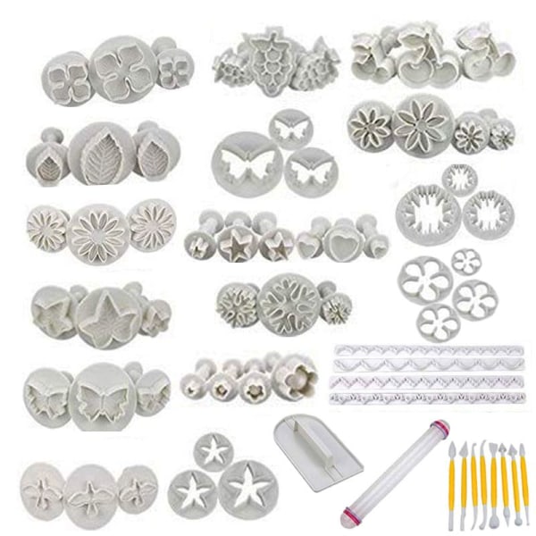 21 kuviota 68 kpl Flip Sugar Cake Mold Set Muovinen keksileikkuri Jousipainatut muotit DIY Leivontavälineet