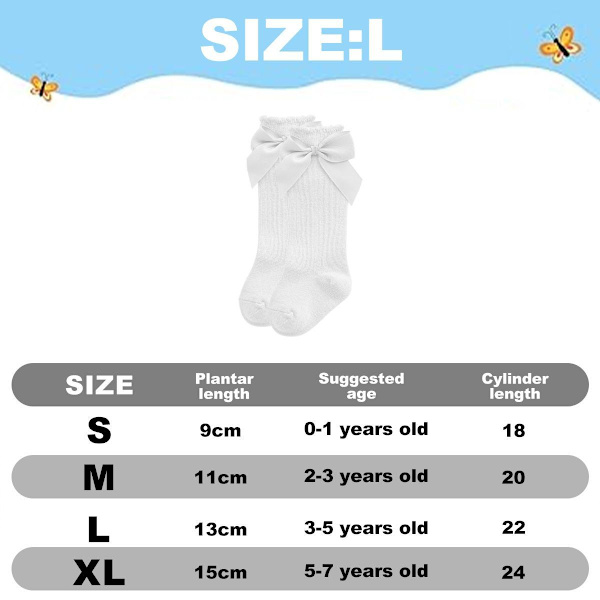 6 par babystrømper Lolita sløyfe jenter høst vinter 13-15cm KLB