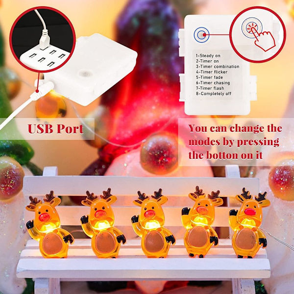 Julelys med rensdyr, batteridrevet, 20 LED'er, KLB