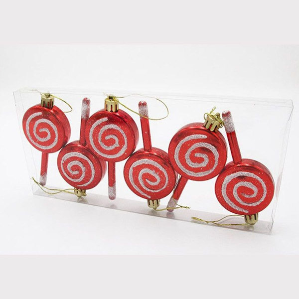 Paket med 6 julgodis-lollipop-prydnader 10 cm splitterfri glitter KLB