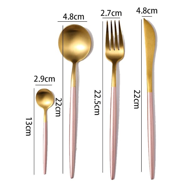 Guld Bestiksæt Mat Bestiksæt 304 Rustfrit Stål Flat Rose Gold