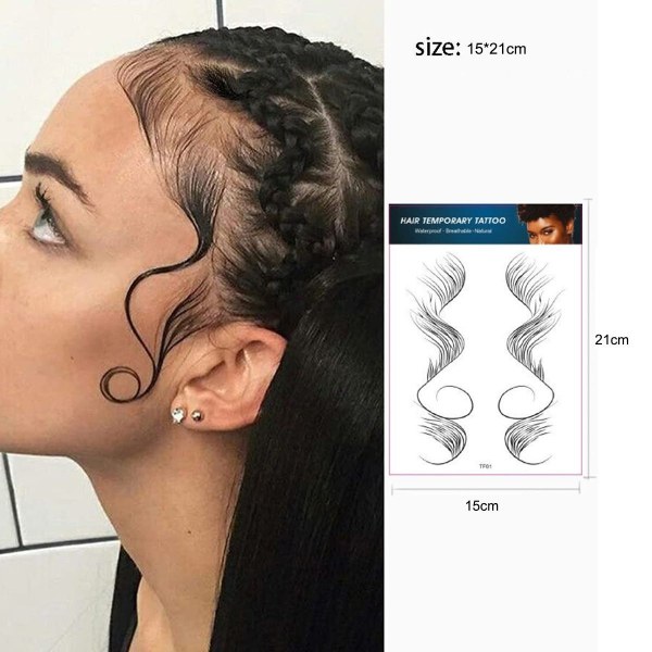 6 stk. falske kanter babyhår midlertidige tatovering side bang klistermærker, KLB