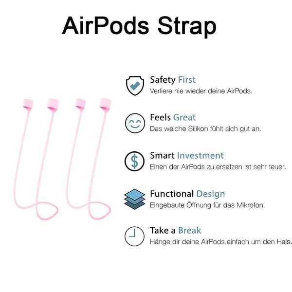 2 par Airpods-rem kompatibel för AirPods, rosa rem