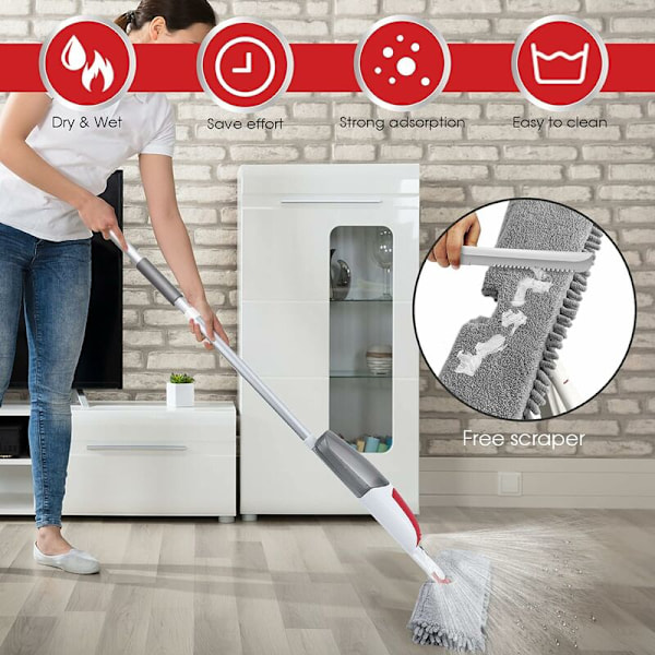 Mop med spray, mikrofiber flatmop med 550 ml tank, 360° rotasjonsspraymop, mopp for gulvrengjøring - 3 pads KLB