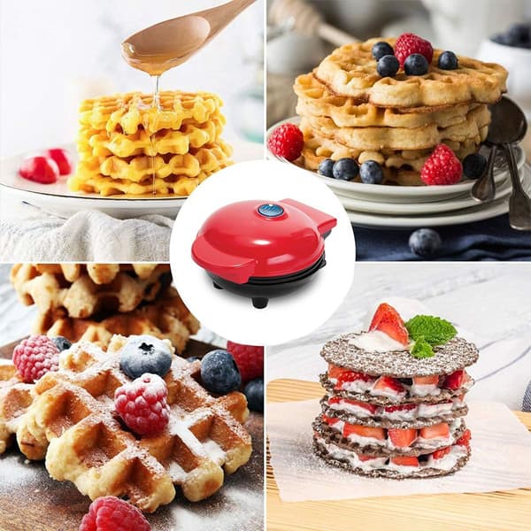 Mini våffeljärn, litet våffeljärn, non-stick beläggning, röd KLB