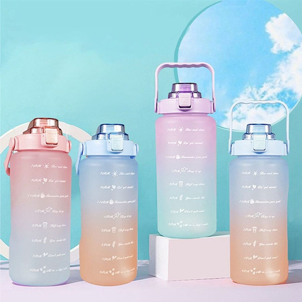 2000ml Rosa Vattenflaska Läckagesäker med Sugrör Fitness Drickflaska