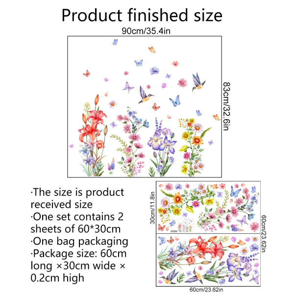 Blomster sommerfugl vegg klistremerker, blomster vegg klistremerker, vegg klistremerker for barn KLB