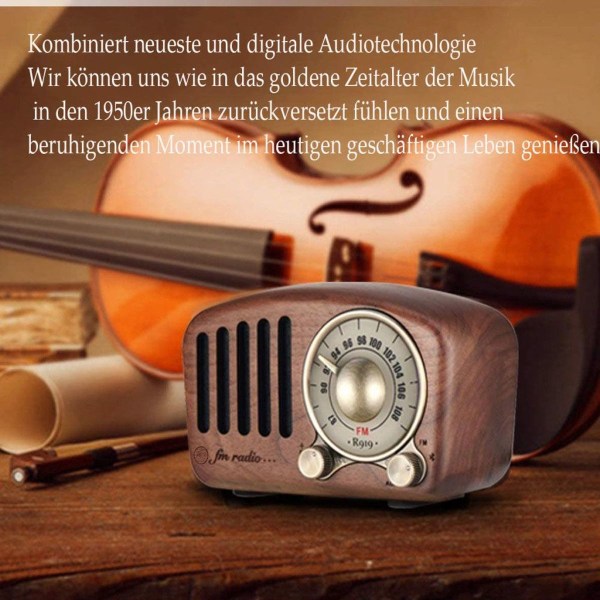 Retro radio med Bluetooth-høyttaler, Aooeou radio vintage liten valnøtt tre