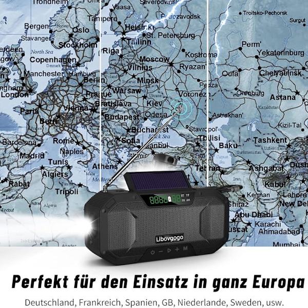 Nødradio Sprøjtesikker Bluetooth Højttaler Bærbar AM/FM Solar Crank Radio