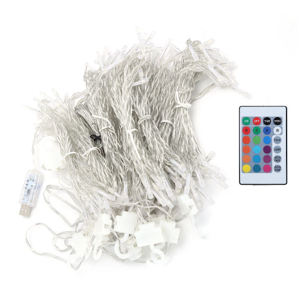 3m USB-drivna 200 LED-gardinljusslinga med fjärrkontroll KLB