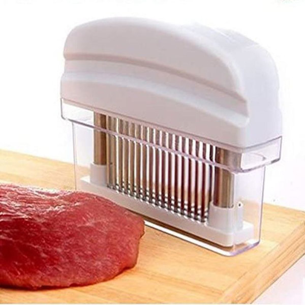 Köttmörare, rostfritt stål, ultraskarpa nålblad, vit