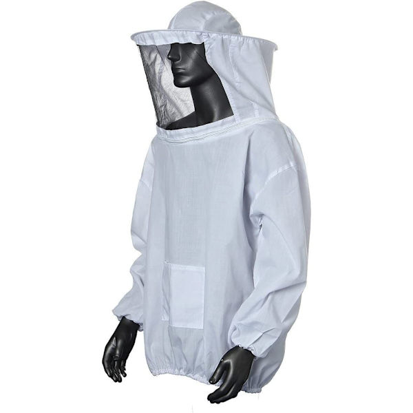 Smock Dress Beskyttelsesutstyr med Hatt Profesjonell Anti-Bie for Birøkt Birøkter Hvit Biejakke Hvit Lerret Saueullhansker Sett med 2