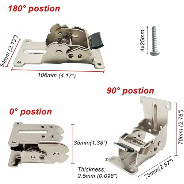 0-90-180 graders selvspærrende foldehængsel flipbord forlængerplade sammenklappelig beslag jern sammenklappelig arbejdsbænk beslag med sølvpakke med 8 KLB