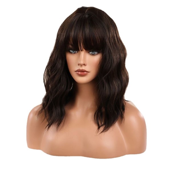 Real hair wig, short curly women's wig with shoulder-length bangs