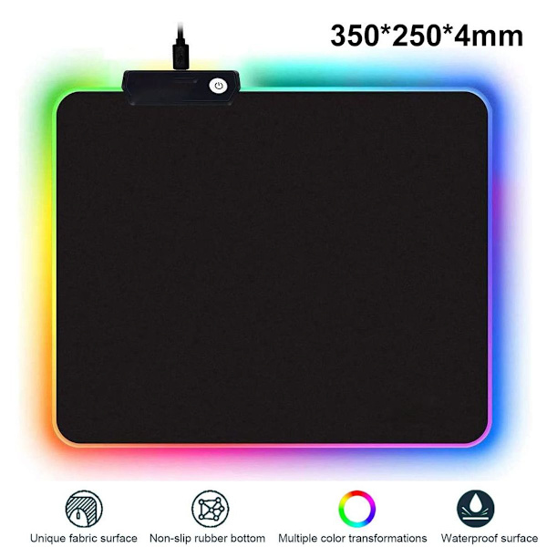RGB Gaming Mouse Pad 8 Lystilstande Skridsikker Gummi 350x250x4mm