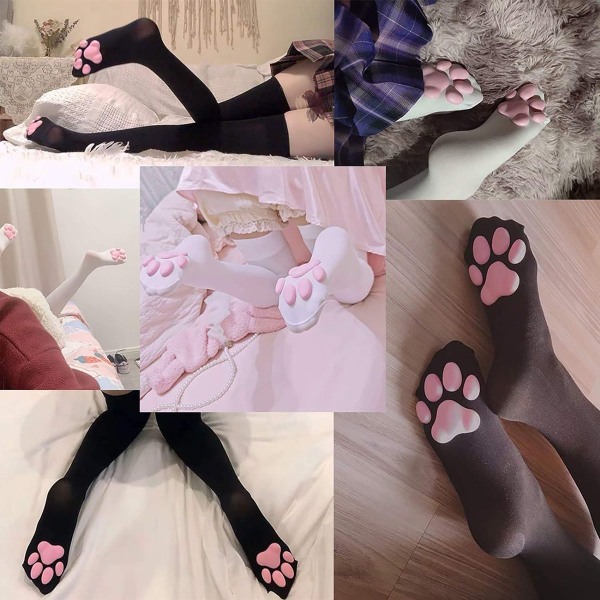 Nyhetstrumpor för kvinnor Söta katt tass dyna Lolita katt cosplay Svart KLB