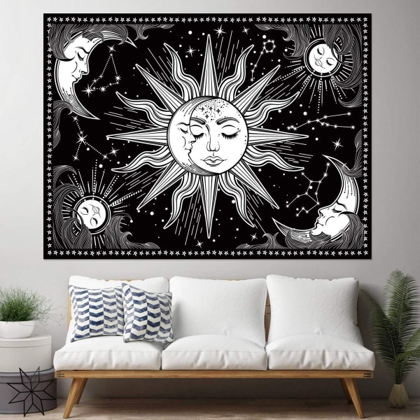 Auringon ja kuun psykedeeliset seinämaalaukset mustavalkoisia, salaperäinen KLB