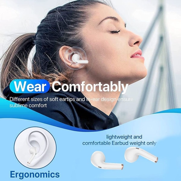 Trådløse ørepropper, Bluetooth 5.0-hodetelefoner, ladeveske, hvit