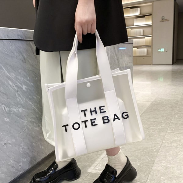 Gjennomsiktig handlepose for kvinner med stilig veske hvit KLB
