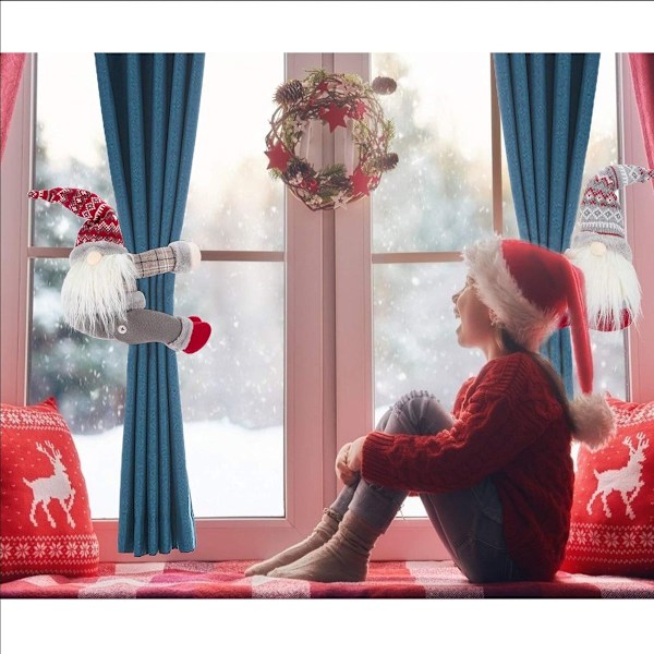 Set med 2 julgranskog tomte tomte ansiktslösa gardin hållare KLB