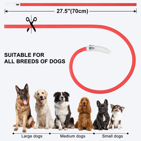 Ljushalsband för hundar, USB uppladdningsbart LED-hundhalsband, blinkande justerbart säkerhetshalsband för små, medelstora och stora hundar, röd