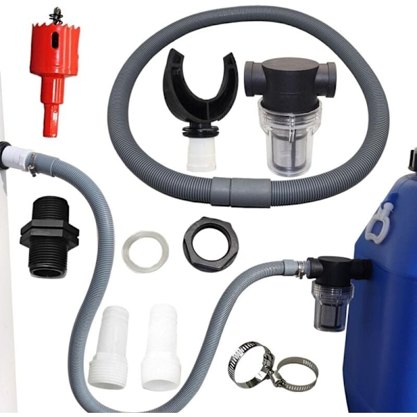 Regnvattensamlare för cirkulära kanaler med flexibel slang, Regnvattensamlare set, PVC-anslutning, Vattenuppsamlare för stuprör (Kit B-110mm) KLB