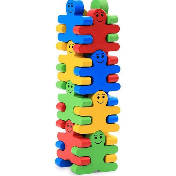 16 stk. Byggeklosser i tre, pedagogiske balanseblokker med tegneseriefigurer for barn, DIY S KLB