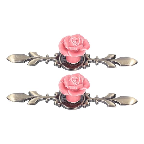 2Set Schrankknöpfe Rose Flower Ceramic Pull Handle Closet KLB