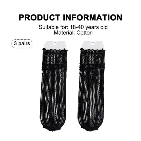 3 par Fashion Solid Hollow Out Bløde Søde Lange Strømper Sort+Hvid+Lilla KLB