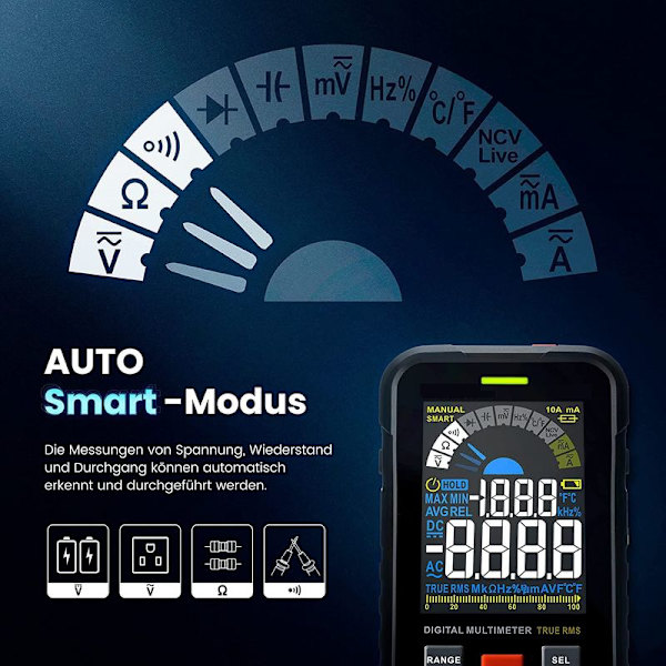 Digitalt multimeter med 10000 tellinger, Kaiweets KM601 intelligent