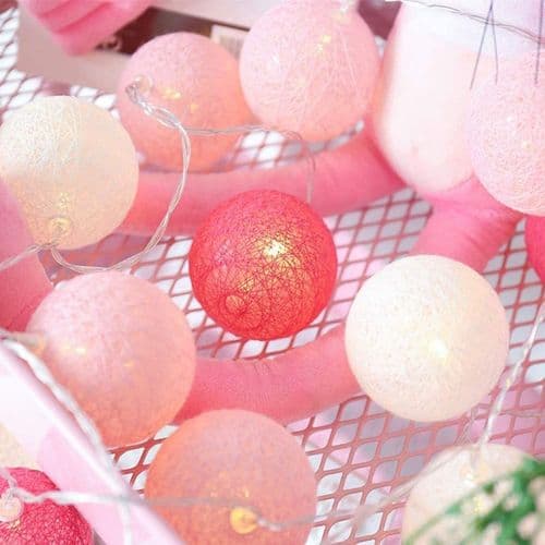 Bomullsboll ljusslinga -rosa 1st