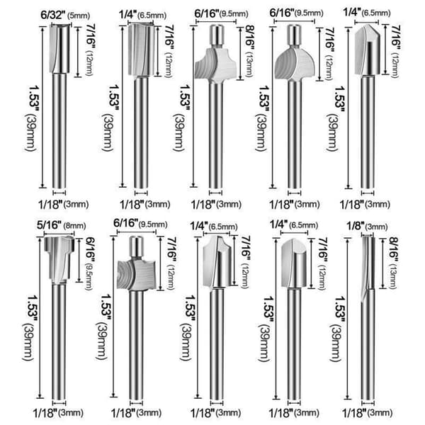 HSS fræsebits 20 stk. 3mm 1/8\" HSS fræsebits træbearbejdningsbits