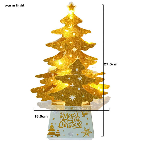 Julepynt, mini skrivebords julekort ornament, gyldent varmt lys KLB