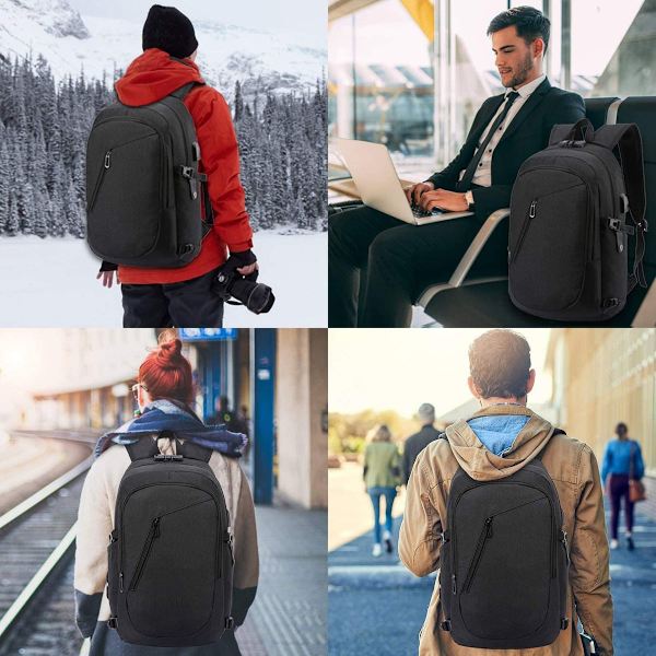 Stöldskyddande laptopryggsäck för män: 15,6 tum, USB-laddningsport KLB