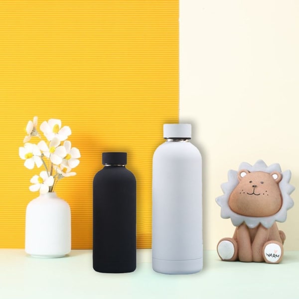 2 stk. rustfrit stål vandflaske termokande sort + hvid 350ml + 750ml KLB
