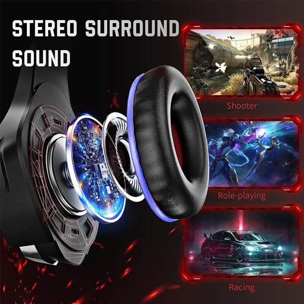 Headset med mikrofon för PS4 Xbox One, Surround Sound Svart Blå