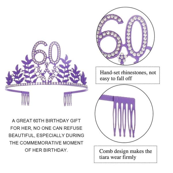 Dame lilla 60-årsdag pannebånd med sash og krone