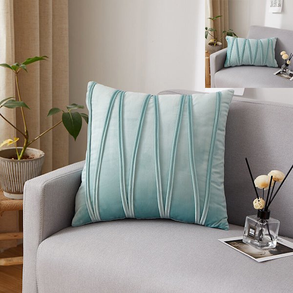 Set med 4 kuddfodral tredimensionella geometriska ränder sammet dekorativt örngott hem vardagsrum soffa sovrum (45x45cm, ljusgrön) KLB