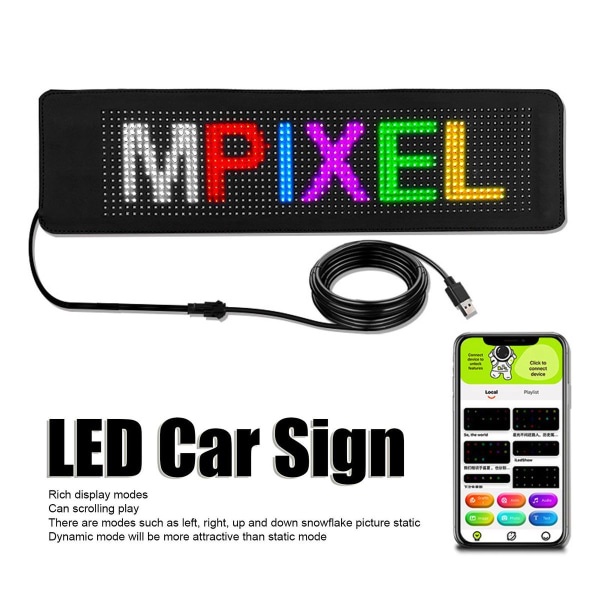 Fleksibel LED bilskærm, Bluetooth app kontrol, 16x64 matrix KLB