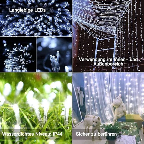 LED-lysgardin, 300 LED-er, 8 moduser, innendørs/utendørs KLB