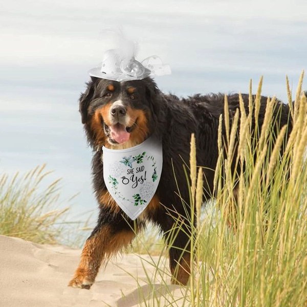 Vit kransmönster triangel hund bröllop bandana halsduk med en vit