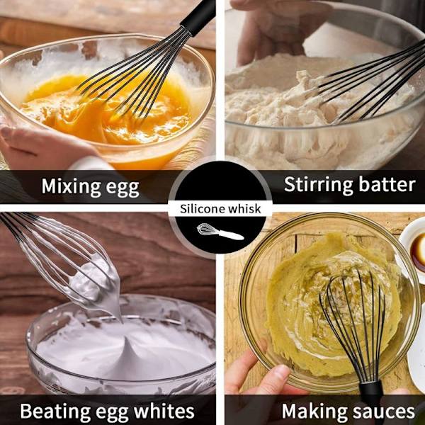 Silikoneæggeblander, manuel mixer, silikonebagning, kreativ, sort