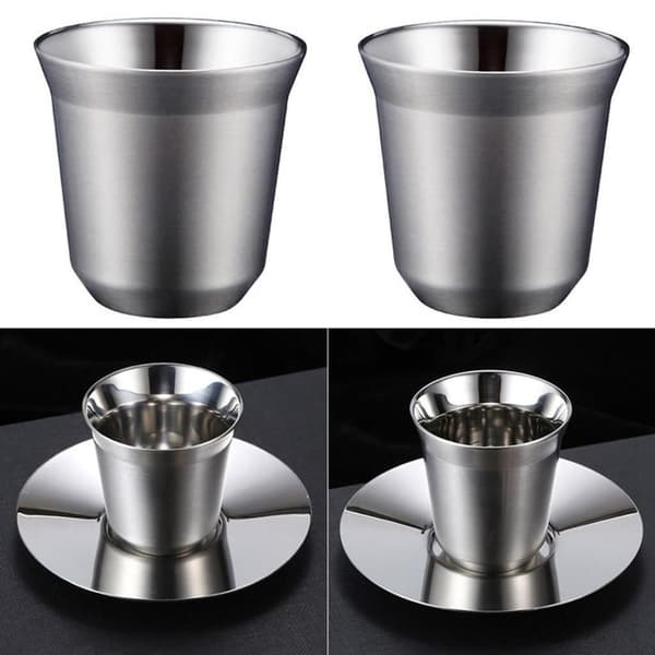 Youda rostfria dubbelväggiga koppar + silikonunderlägg (set om 4), stapelbara,